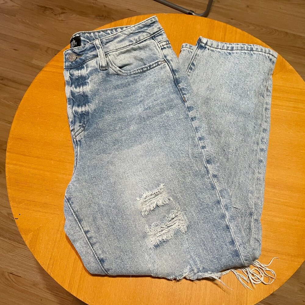 distressed blue jeans